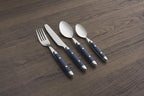 Cambridge Silverware Set, Jubilee Blue 16-Piece Flatware Set, Service For 4, 18/0 Stainless Steel, Knives Spoons And Forks Sets, Dishwasher Safe, Home And Kitchen Utensils (Black/Silver, 16 Piece)