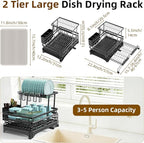 AULEEP 2 Tier Dish Drying Rack, 2-in-1 Expandable Dish Racks for Kitchen Counter, Anti-Rust Large Drainers for Kitchen Sink with Drying Mat, Cups Holder, Utensil Holder