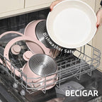 BECIGAR 23pcs Ceramic Pots and Pans Set, Nonstick Detachable Handle Cookware, Induction Kitchen Cooking Set with Removable Handle,include Frying Pans & Saucepans Oven Safe(Pink)