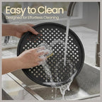 Bakken Pizza Baking Pan - Round Perforated Carbon Steel Pan with Non-Stick Marble Coating, Oversized Silicone Handle, Dishwasher Safe, High-Temperature Resistant, Durable & Easy Cleanup Gray, 1 Tray