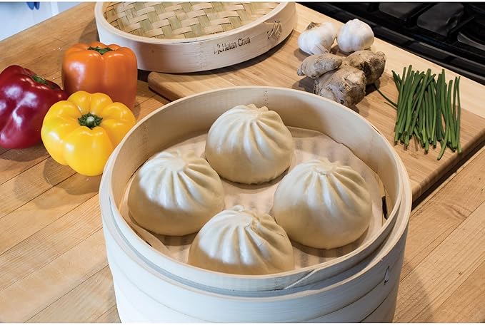 Helen's Asian Kitchen Bamboo Food Steamer With Lid, 6 Inch, 2 Tier Basket For Dumplings, Bao, Vegetables, Fish, And Rice