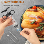 Kingsmile Turkey Injector, Meat Injector Syringe - 3 Marinade for BBQ Grill, 1OZ /30ML Injector Syringe, Handle MeatInjector for Smoking, Flavor Injector for Meat with Oil Brush & Cleaning Brush Black