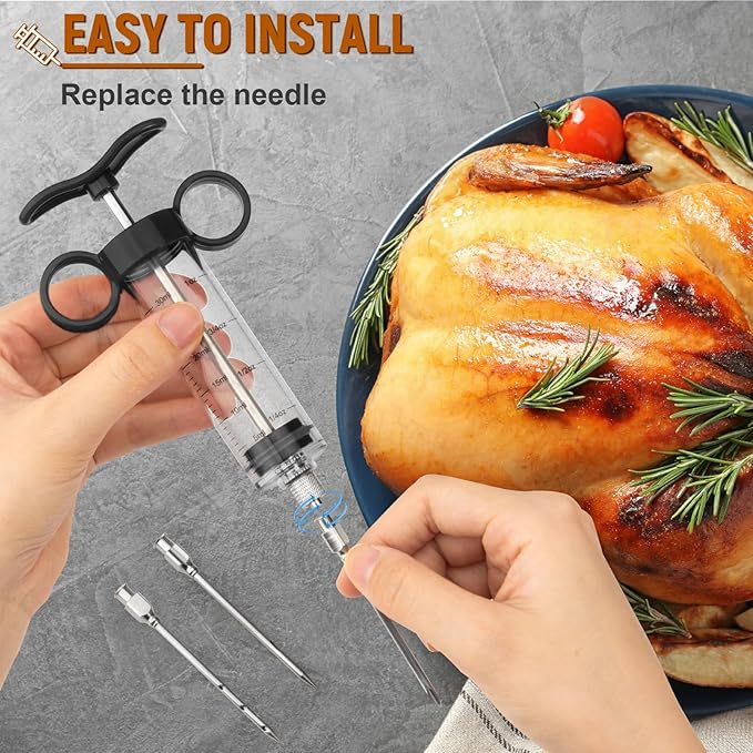 Kingsmile Turkey Injector, Meat Injector Syringe - 3 Marinade for BBQ Grill, 1OZ /30ML Injector Syringe, Handle MeatInjector for Smoking, Flavor Injector for Meat with Oil Brush & Cleaning Brush Black
