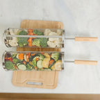 BLAZIN' GRILL Rolling Grill Basket with Removable Handle | 2 x Grilling Basket & Smoker Accessories | Grill Baskets for Outdoor Grill with BBQ Gloves | Barbecue Grill Baskets for Vegetables, Seafood & Meat