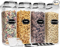 PRAKI Cereal Containers Storage Set (4L,135.2 Oz), 4PCS Airtight Food Storage Containers with Pour Spout for Kitchen & Pantry Organization Cereal Dispensers with 20 labels, Measuring Cup & Marker