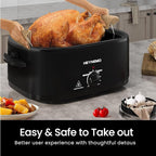 18Qt Roaster Oven Buffet with Self-Basting Lid, 1450W Stainless Steel Electric Turkey Roaster Oven with Cool-Touch Handles, Removable Pan and Rack, Black