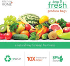 Keep it Fresh Produce Bags - 90 Reusable BPA Free Freshness Produce Bags & Twist Ties - Keeps Fruits, Veggies, and Flowers Fresher Longer