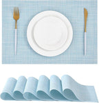 Leetaltree Soft Sky Blue Woven Placemats Set of 6 - Heat Resistant Non-Slip Place mats for Dining Table, Washable Durable PVC Vinyl Woven Table Mats(Sky Blue, 6)