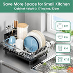 MOUKABAL Dish Drying Rack, Dish Rack, Stainless Steel Dish Racks for Kitchen Counter, Dish Drainer with Removable Utensil Holder, Drainboard (Black,Stainless Steel,13''W x 17''L)