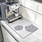 Findosom 2PCS 12" x 20" Dish Drying Mat & 24" x 5.5" Sink Splash Guard, Super Absorbent & Cuttable Dish Mat Drying Kitchen Mat with Gray Floral, Hide Stain Drying Mat for Kitchen Counter