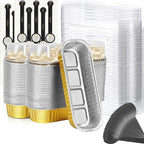 Findful Mini Loaf Baking Pans with Lids And Spoons (100 Pack, 6.8oz) Rectangle Aluminum Foil Baking Pans Tins Containers - Cupcake Containers Wrappers Cheesecake Creme Brulee Ramekins