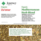 Gourmet Organic Mediterranean Herb Blend & Organic Za'atar Gift Set by Journey Spice Co. | Salt-Free | Greek, Mediterranean, Middle Eastern Seasoning | 4.5 oz. (total) | Resealable/Reusable Cap