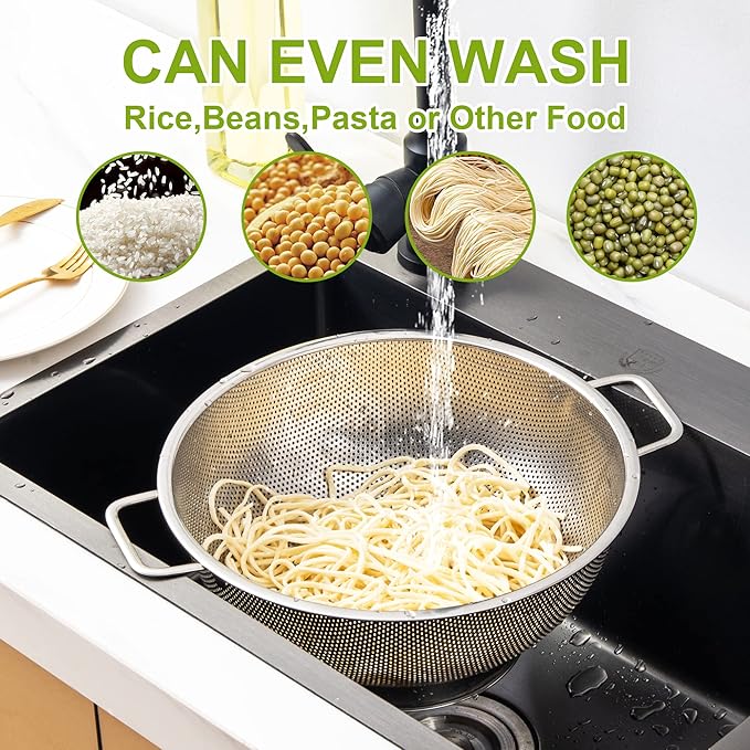 Gulex Colander Stainless Steel 3-Quart, Strainer for Kitchen Food, Dishwasher Safe
