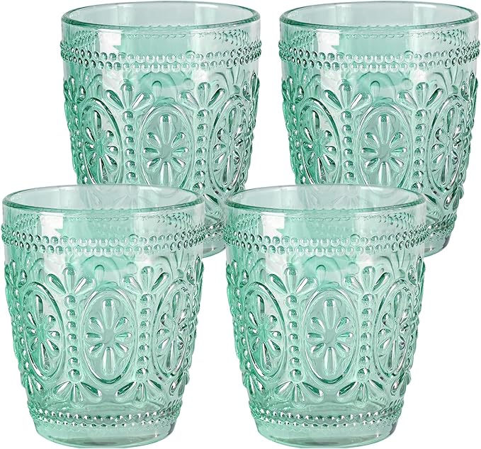 abrwyy Green Drinking Glasses Set of 4, Vintage Drinking Glasses, Green Glassware Drinking, Beverage Glasses Cup, Vintage Glassware Set for Water, Juice, Cocktail, Coffee