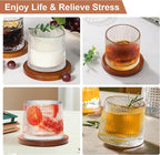 Rotatable Old Fashioned Glass, 275ml/10oz Crystal Whiskey Glass Set of 4, Wood Coaster, Thickening, Used as Rum Glass, Cocktail Cup, Coffee Cup, Milk Cup to Relax and Reduce Stress, Christmas gifts