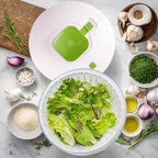 Brieftons QuickPush Salad Spinner: Large 6.3-Quart Vegetable Washer Dryer Strainer Drainer, Easy One-Handed Handle & Brake, Fast Spin Cycles, Compact Storage, to Wash, Clean & Dry Vegetables, Fruits