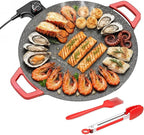 Electric Indoor Grill Nonstick Smokeless, 14 Inch Round Griddle with Temperature Control, Includes Oil Brush & Food Tongs for Kitchen, BBQ, Pan Searing Steak, Pancakes
