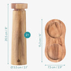 Navaris Salt and Pepper Mill Set with Tray - Adjustable Acacia Wood Salt and Pepper Grinders Shakers with Ceramic Grinding Core for Home, Restaurants