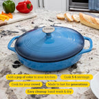 Lodge Essential Enamel Braiser - Refrigerator- & Oven-Safe up to 500° F - Heat-Retaining, Induction-Safe & PFAS-Free Enamel Cookware - 3.5 Quart, Caribbean Blue