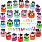 Vegetable Cutter Shapes Set, 24pcs, Mini Cookie Cutters Set Fruit Cookie Pastry Stamps Mold with 30pcs Food Picks and Forks -for Kids Baking and Food Supplement Tool Accessories