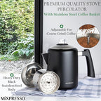Mixpresso Black Stainless Steel Coffee Percolator Stovetop, 37oz Classic Percolator Coffee Pot, Great For Camping Pot, 5-8 Cup Stove Top Espresso Maker, Cool-Touch Handle