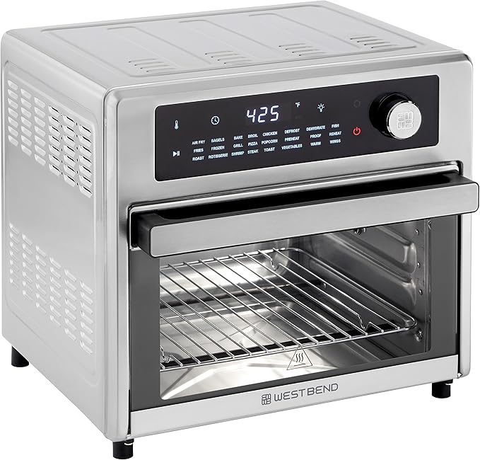 West Bend XL Air Fryer Oven 26-Quart with Digital Controls Easy-View Door and 24 Cooking Presets, Includes Nine Accessories, 1700-Watts, Metallic