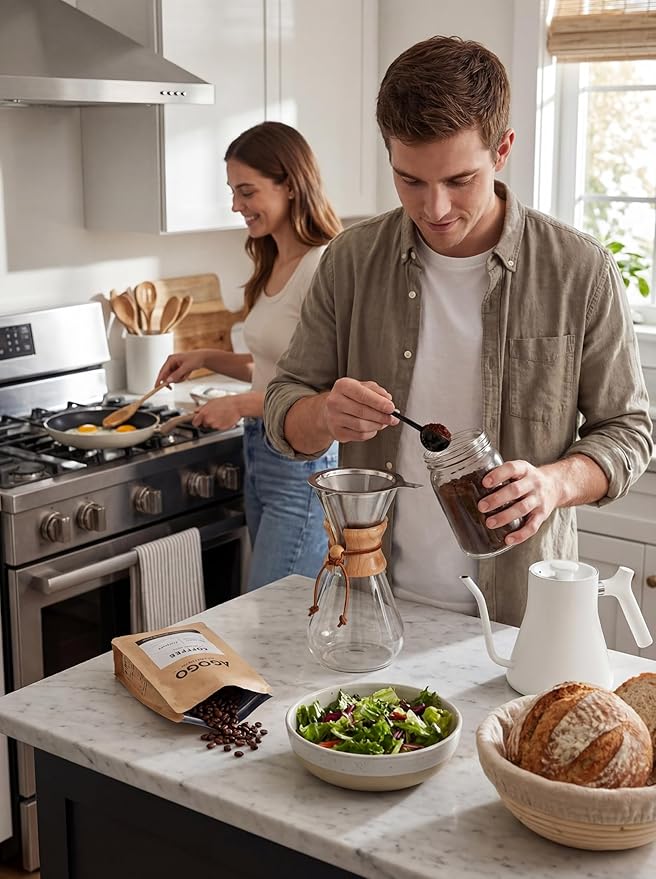 AGOGO Pour Over Coffee Maker Glass - Barista Kit with 304 Stainless Filter for Home, Office, Camping, Cafes - Easy Clean Coffee Dripper Set (Soft Towel&Brush) (20oz Slim Shape w/SS Filter)