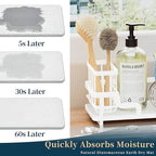 Consumest Sponge Holder for Kitchen Sink - Sink Caddy Organizer with Water Absorbing Stone Tray, Detachable Brush Holder, Stainless Steel Kitchen Counter Organizer Rack, White