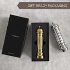 Metal Salt Grinder, Heavy Duty High Output Salt Mill with Adjustable Coarseness, 316L Stainless Steel, Refillable (Gold)