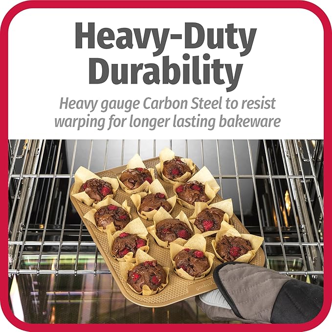 GoodCook BestBake Nonstick Textured Carbon Steel Muffin Pan, 12cp, Bronze