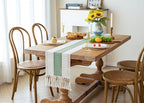 FEXIA Boho Table Runner for Home Decor with Tassels 60 Inches Long,Sage Green Farmhouse Rustic Table Runner Macrame Burlap Table Decoration for Living Room Bridal Shower(12x60 Inches)