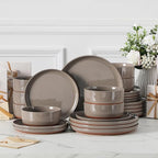 MALACASA Plates and Bowls Sets, 24 Pieces Modern Ceramic Dinnerware Set for 8 Kitchen Dinner Set Stoneware Dishware Dishes Set Microwave and Dishwasher Safe, Brown, Series TARA