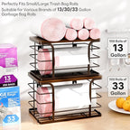 2 Pack Extra Large Pantry Baskets with Bamboo Top,Stainless Steel Trash Bag Dispenser for Kitchen Sink and Laundry Room Organization,Brown