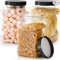 Lawei 3 Pack Square Clear Plastic Jars, 98 Oz Wide Mouth Storage Containers with Screw-On Lids, Refillable BPA Free Empty PET Jars for Dry Goods Peanut Cookies Candy, Easy Grip Airtight Storage Jar