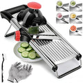 Masthome Adjustable Mandoline Food Slicer, Mandoline Slicer for Kitchen, Stainless Steel Mandolin, Fruit and Vegetable Cutter with Cut-Resistant Gloves and Cleaning Brush-Red