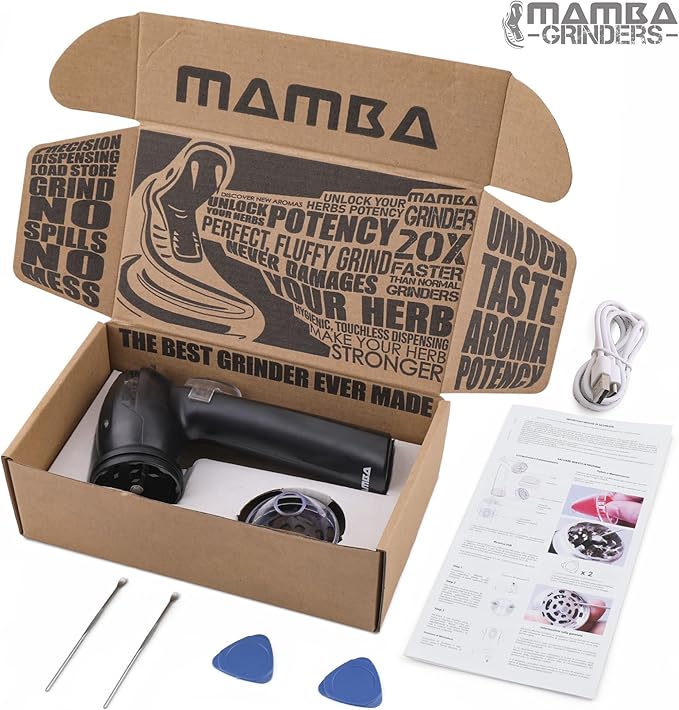 Mamba Lite Electric Herb Grinder, USB Rechargeable Herb & Spice Grinder for Dried Herbs, One-Hand Automatic Kitchen Herb Mill, Portable Spice Grinder with Cleaning Tools, 0.75 g Capacity, Black