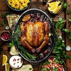 JY COOKMENT Granite Roaster Pan, 18' Enameled Roasting Pan with Domed Lid. Oval Turkey Roaster, Great for Chicken, Lamb, Vegetable. Dishwasher Safe Cookware Fit for 18Lb Turkey