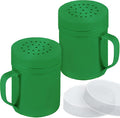 CUSINIUM 6oz Forest Green Stainless Steel Salt Pepper Dredge Shakers - With Plastic Cap - With Handle - Pack of 2