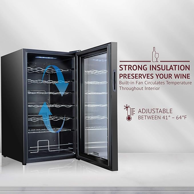Schmecke 34 Bottle Compressor Wine Cooler Refrigerator w/Lock | Large Freestanding Wine Cellar | 41f-64f Digital Temperature Control Wine Fridge For Red, White, Champagne or Sparkling Wine - Black