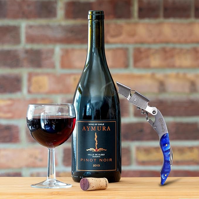 WineOp Professional Wine Opener Luxury Double Hinged Waiter's Corkscrew Wine Bottle Key - Cork screwer for Servers, Bartenders, Sommelier and Home Use | All-In-One Stainless Steel (Blue Resin)