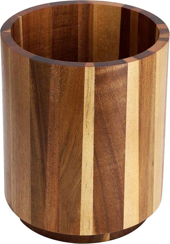 Elama 7 Piece Acacia Wood Kitchen Cooking Utensil Set and Rotating Kitchen Utensil Crock, Cooking Tools, Kitchen Utensils, Countertop Storage (7 Piece Solid)