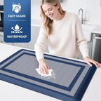 KitchenClouds [2 PCS Kitchen Rugs Cushioned Anti-Fatigue Kitchen Mats for Floor Waterproof Kitchen Rug Set Non-Slip Comfort Standing Mat for Office, Sink, Laundry 17.3"×28"+17.3"×60",Blue