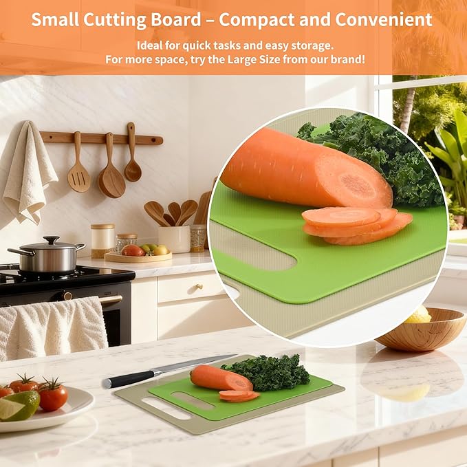 Luckyiren Plastic Cutting Board Set, 3 Pack Small Chopping Boards for Kitchen, BPA-Free, Dishwasher Safe, Color Coded Boards Pads for Meat Vegetable Fruit, Easy Grip Handle, Non-Slip, Space Saving