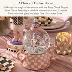 MACKENZIE CHILDS Snow Globe, Christmas Decor for Living Room, Rosy Check Teapot