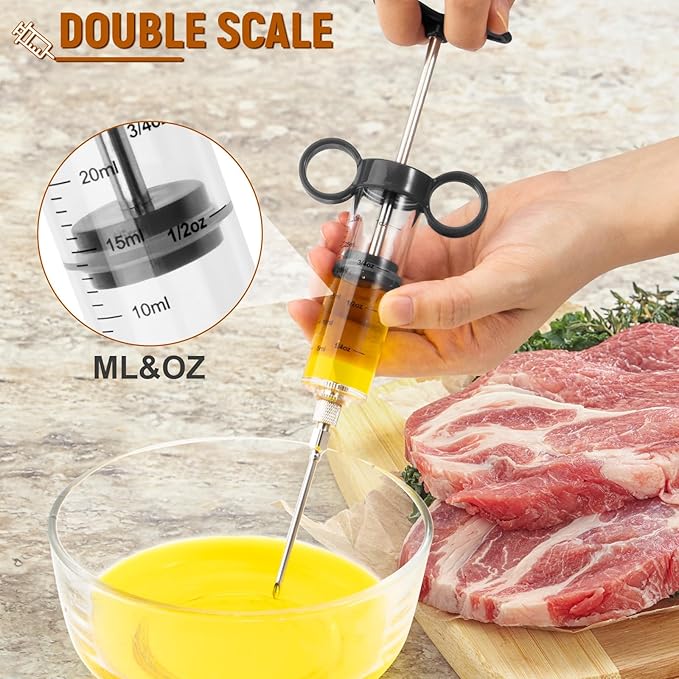 Kingsmile Turkey Injector, Meat Injector Syringe - 3 Marinade for BBQ Grill, 1OZ /30ML Injector Syringe, Handle MeatInjector for Smoking, Flavor Injector for Meat with Oil Brush & Cleaning Brush Black
