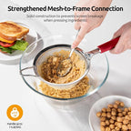 U-Taste Medium Fine Mesh Strainer: 18/8 Stainless Steel 4.73in 30 Mesh Kitchen Food Sieve with Sturdy Riveted Silicone Handle, Heavy Duty Deep Handheld Metal Colander for Rice, Quinoa, Flour (Red)