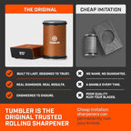 TUMBLER Pro Rolling Knife Sharpener™ - Knife Sharpening Made Easy - Ultimate Gift for Father's Day - Kit with Removable Disc System - 4-Layer Diamond Sharpening Disc & EdgeBoost Ceramic Disc (Grey)
