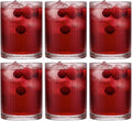 Physkoa Rose Red Ribbed Drinking Glasses Set of 6 – 9oz Vintage Red Glassware, Embossed Ribbed Tumbler Cups for Juice, Cocktail, Water, Iced Coffee
