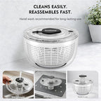 Ourokhome Salad Spinner Lettuce Dryer, One-handed Easy Press Large Vegetable Dryer Salad Mixer with Comfortable and Retractable Pusher and Brake Button for Greens, Herb, Berry, Fruits, 3.8 QT, Black