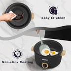 Hytric Hot Pot Electric, 2.5L Portable Electric Pot with Non-Stick Coating, Multi-functional Cooker for Stir Fry, Steak, Noodles, Soup, Portable Ramen Cooker for Dorm and Office, Black